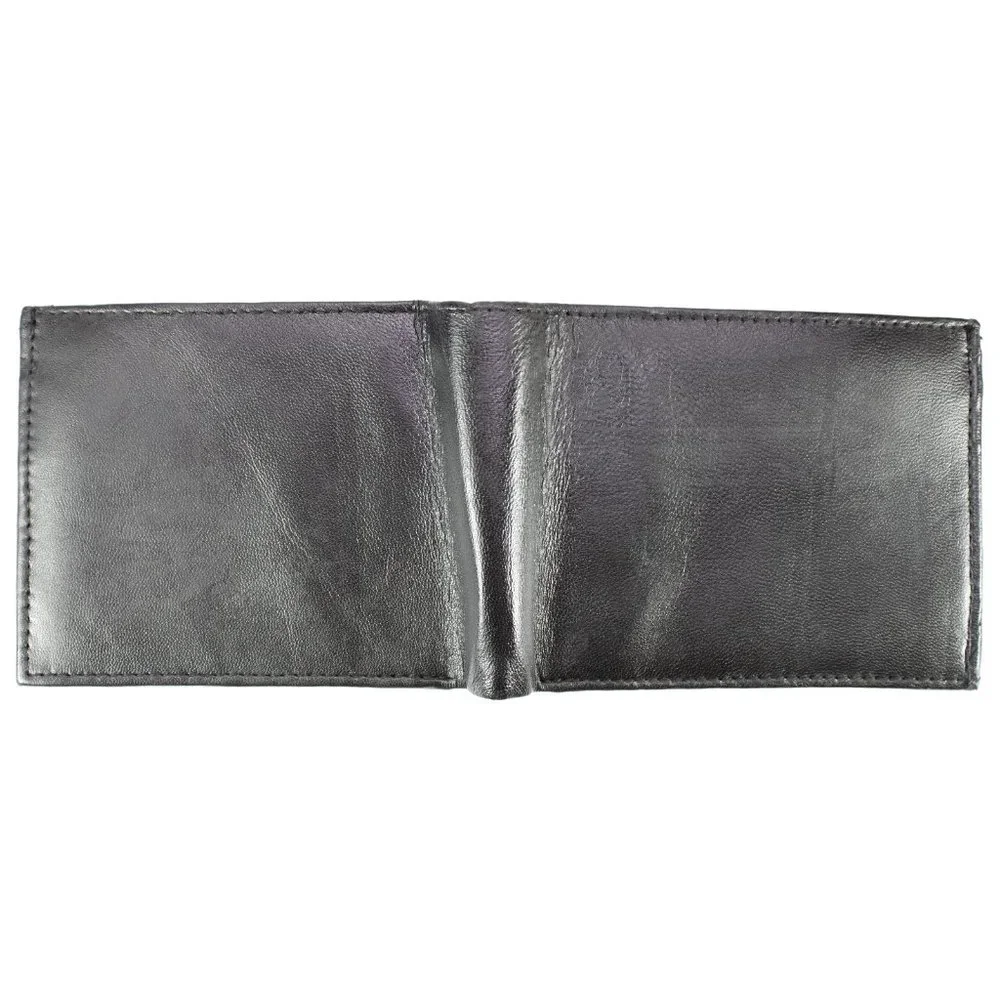 Leather Mens Wallet in Lambskin Leather, Black, Bifold Wallet
